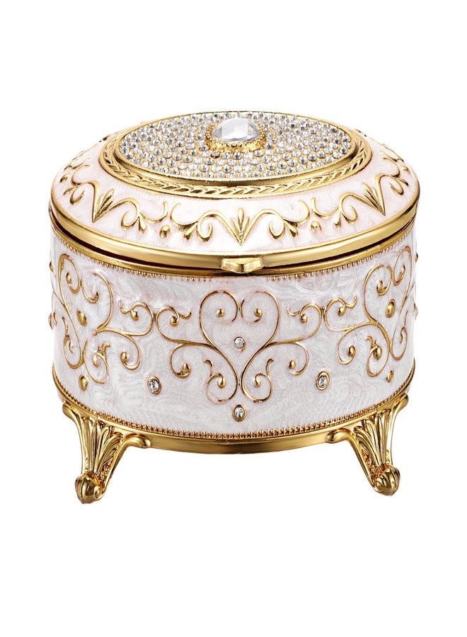 GUSHBIN Vintage Jewelry Box Small Trinket Box - Oval Enamel Treasure Chest Box Metal Jewelry Box Golden Rings Earrings Holder Hand Painted Jewelry Keepsake Box Gift for Birthday, Christmas - Image 1
